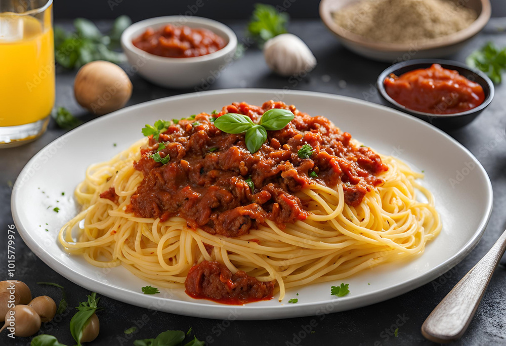 spaghetti with tomato sauce on white plate spaghetti with tomato sauce on white plate