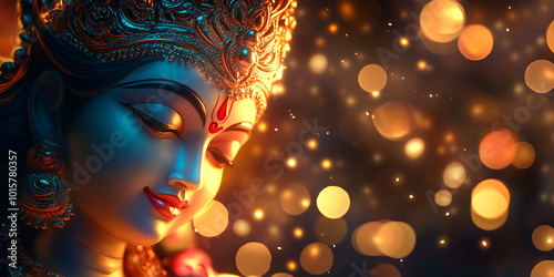 Durga Ashtami Celebration on Blurred Bokeh Lights Background