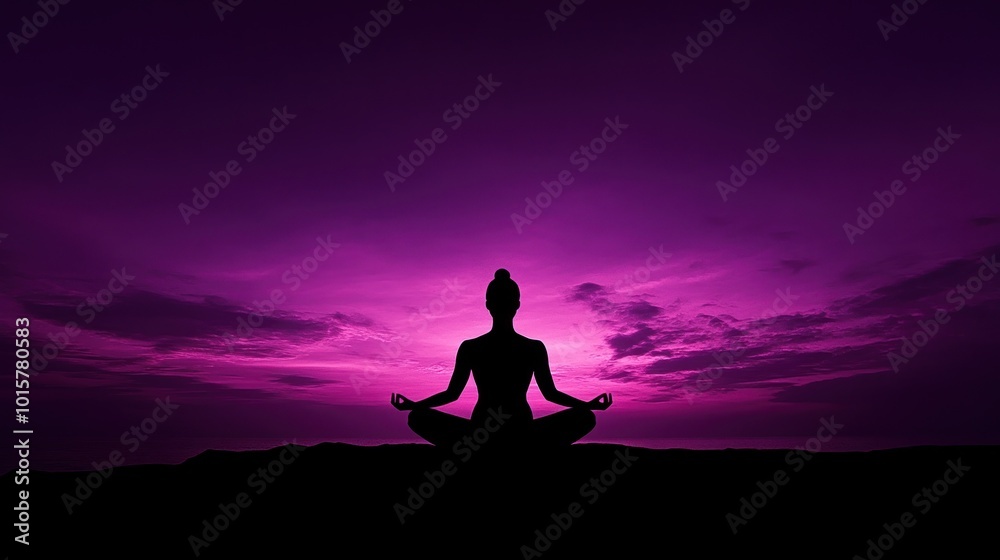 Silhouette of a Woman Meditating at Sunset Silhouette of a Woman Meditating at Sunset