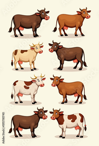 Whimsical Cow Characters: Vector Illustrations Perfect for Children's Books and Comics photo