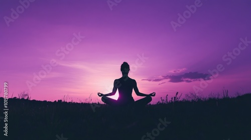 Silhouette of a Woman Meditating at Sunset