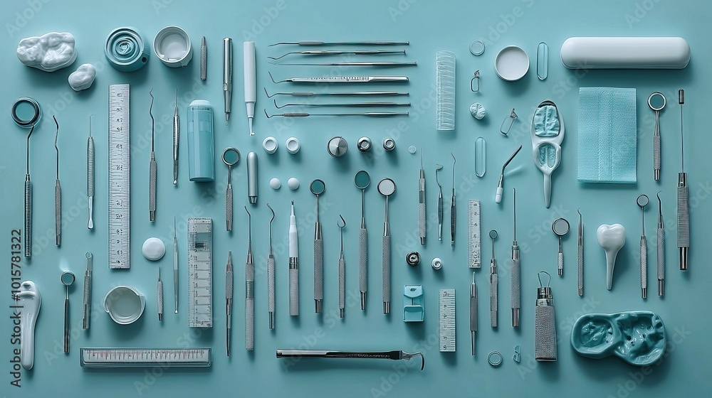 Fototapeta premium Aesthetic arrangement of dental tools and equipment 