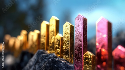 Colorful crystal formations with a blurred background. photo