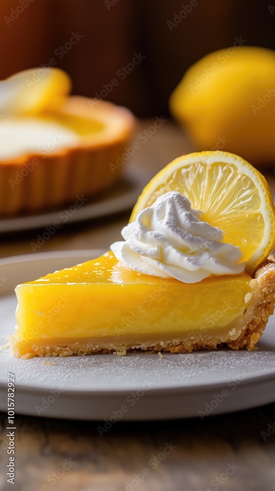 Indulge in a slice of tangy lemon tart topped with a dollop of whipped cream and a fresh lemon slice, showcasing a perfect dessert for any occasion Indulge in a slice of tangy lemon tart topped with a dollop of whipped cream and a fresh lemon slice, showcasing a perfect dessert for any occasion