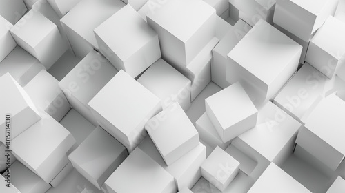 A background banner with randomly shifted white cube boxes creating a block pattern, isolated on a white background with space for copy.