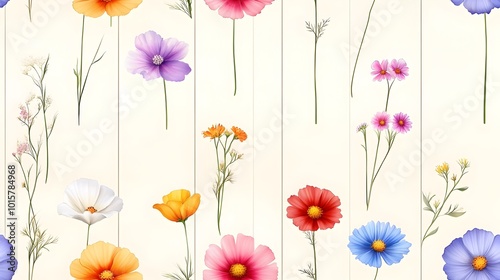 Delicate Watercolor Wildflowers in Soft Pastel Seamless Pattern