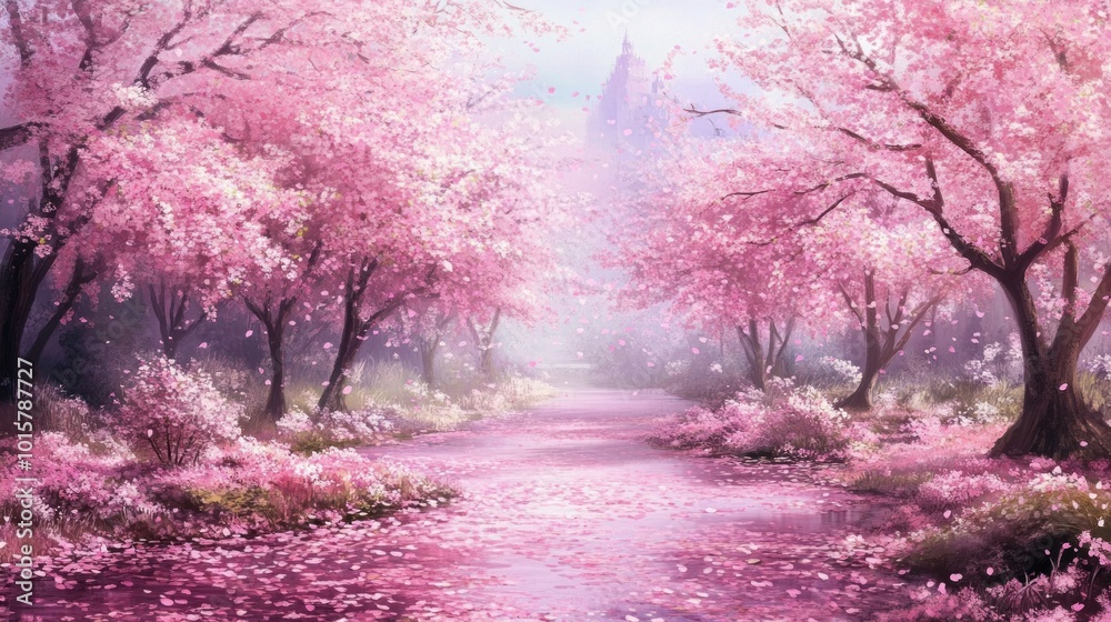 Naklejka premium Pink Blossom Pathway