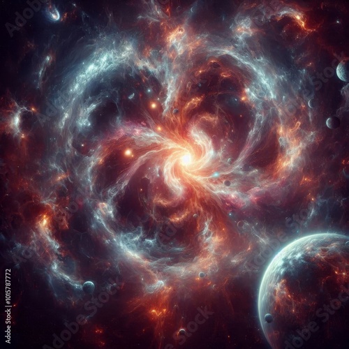 Incredibly Beautiful Space Sci-Fi Image, Galaxies and Planets in the Vast, Dark Universe