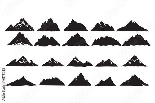 A set collection of mountain silhouette illustrations