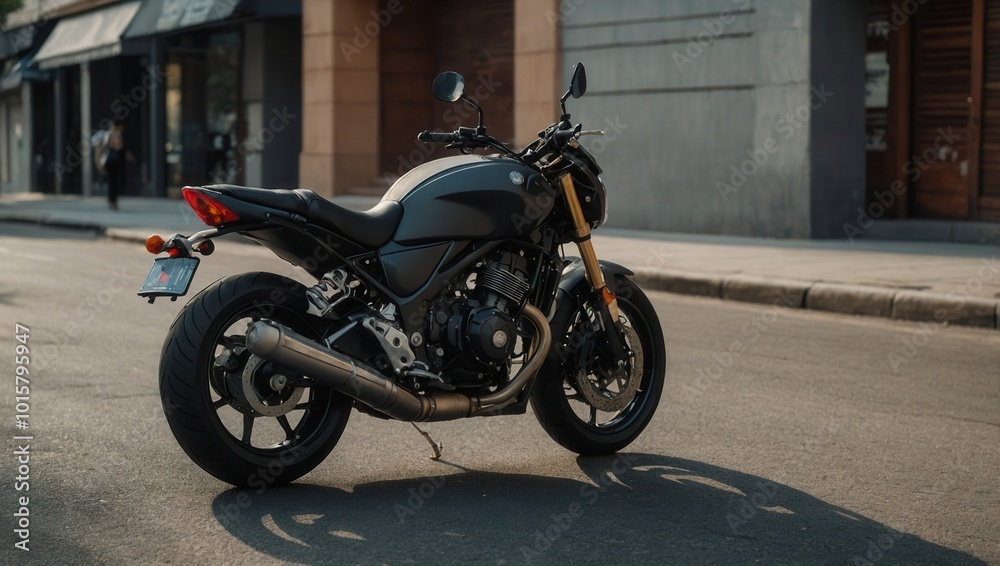 Sleek Black and Gray Motorcycle Parked Without People Visible Sleek Black and Gray Motorcycle Parked Without People Visible