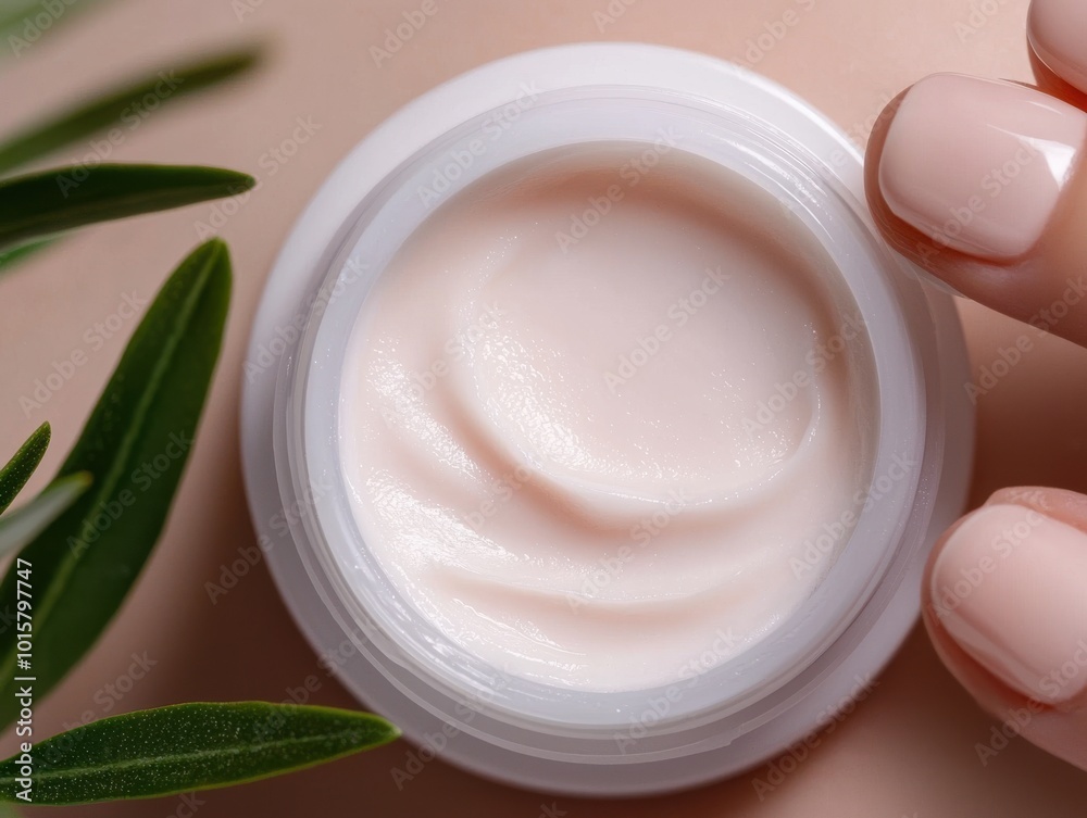 Moisturizing cream in jar with natural elements, soft focus, elegant background. Moisturizing cream in jar with natural elements, soft focus, elegant background.