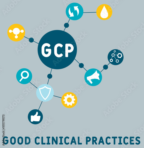 GCP - Good Clinical practices acronym. medical concept background. vector illustration concept with keywords and icons. lettering illustration with icons for web banner, flyer, landing pag