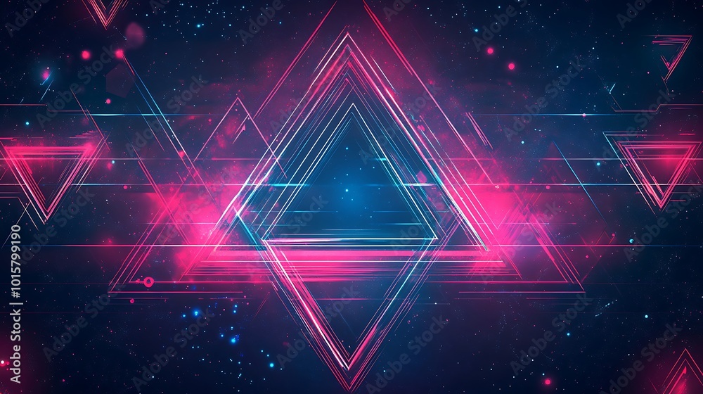 Abstract background with pink and blue triangles and glowing lines.