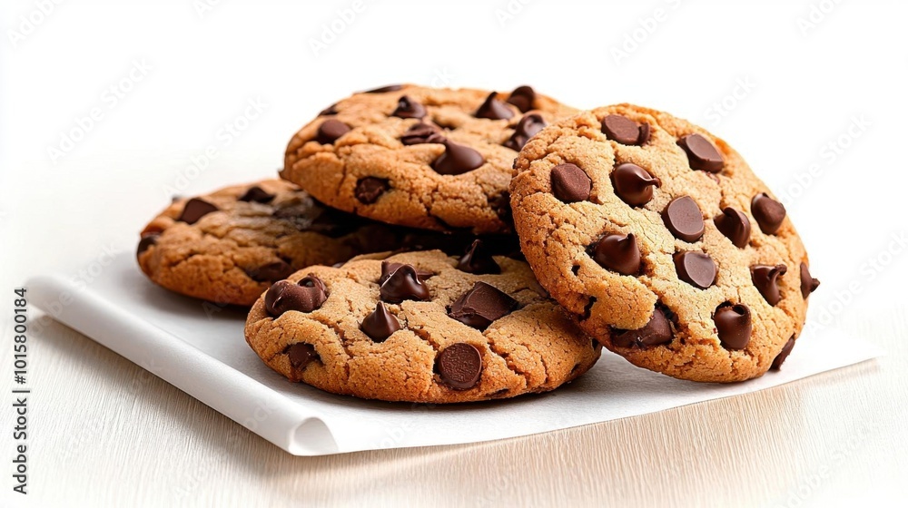 A photostock image of chocolate cookies on a white parchment paper on a clean white background A photostock image of chocolate cookies on a white parchment paper on a clean white background