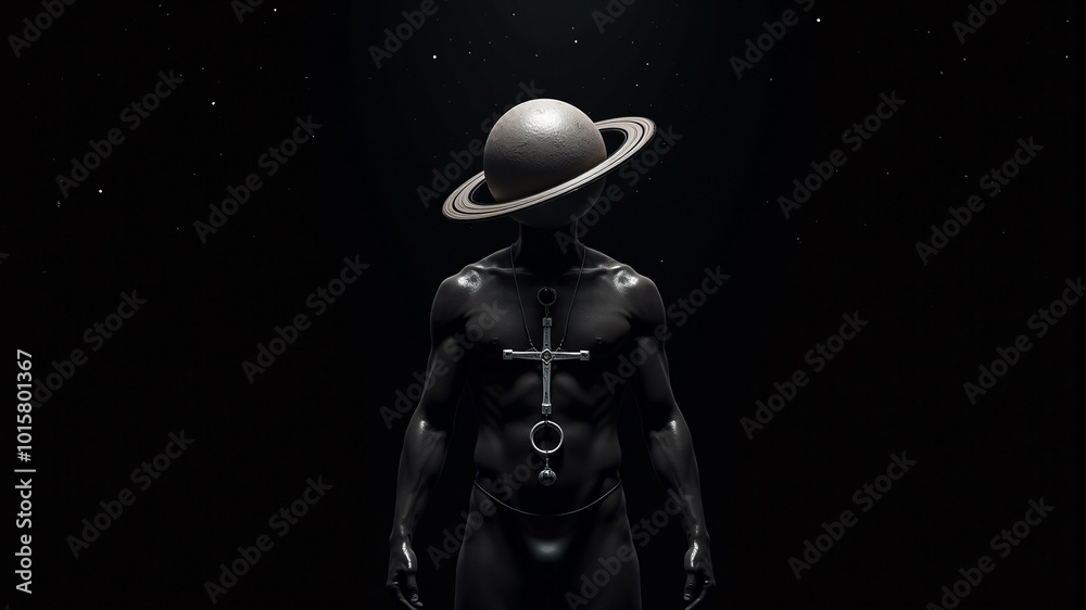 Fototapeta premium a black alien head with a planet on it