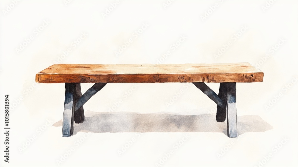 Simple wooden bench with metal legs on a light background showcasing minimalist design elements and craftsmanship Simple wooden bench with metal legs on a light background showcasing minimalist design elements and craftsmanship