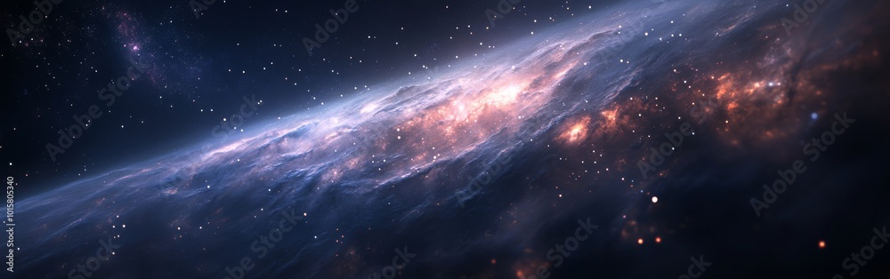 Fototapeta premium A stunning view of a spiral galaxy filled with stars and cosmic dust against a dark universe backdrop