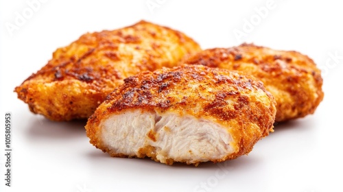 Crispy Fried Chicken Fillets on White Background