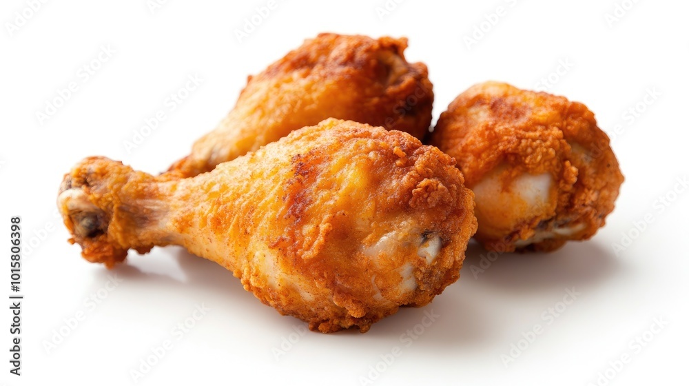 Crispy Fried Chicken Drumsticks on White Background