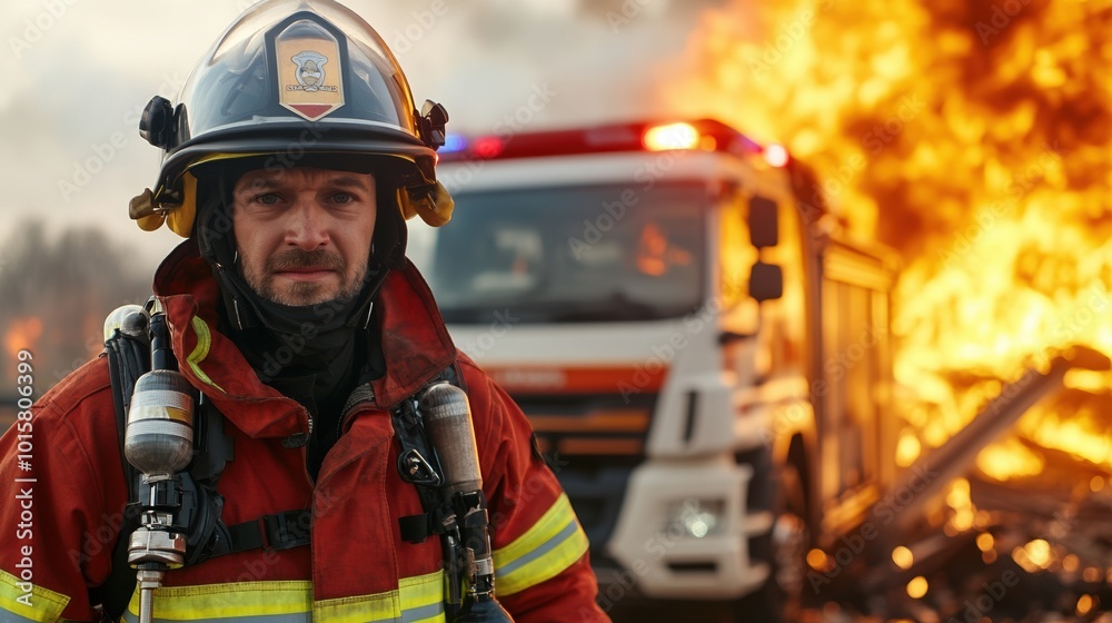 Firefighter in action, battling flames during a rescue operation. Firefighter in action, battling flames during a rescue operation.