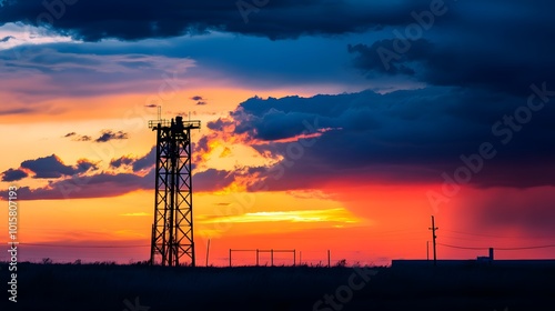 79. A dramatic steel structure silhouetted against a colorful sunset