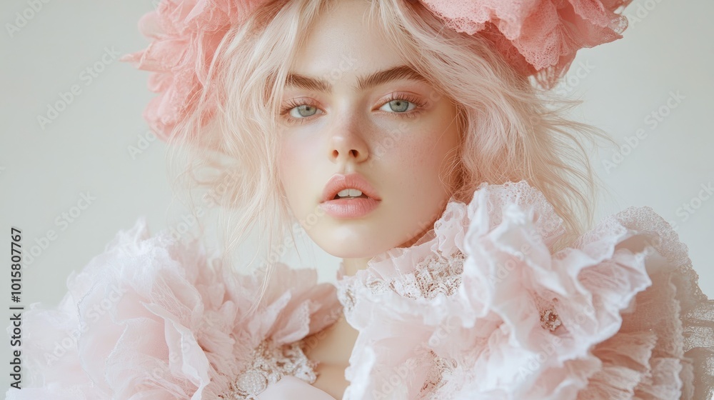 Beautiful Model with Floral Headpiece and Pink Dress Beautiful Model with Floral Headpiece and Pink Dress