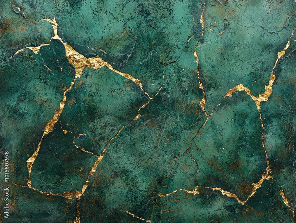 Elegant Cracked Marble Texture with Golden Veins and Luxurious Green Palette Elegant Cracked Marble Texture with Golden Veins and Luxurious Green Palette