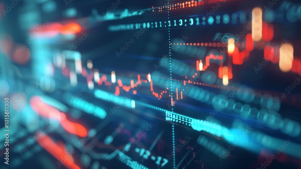 Close-up of digital screen showing downward-trending line graph, symbolizing rate cut in financial markets, economic adjustment concept. Close-up of digital screen showing downward-trending line graph, symbolizing rate cut in financial markets, economic adjustment concept.