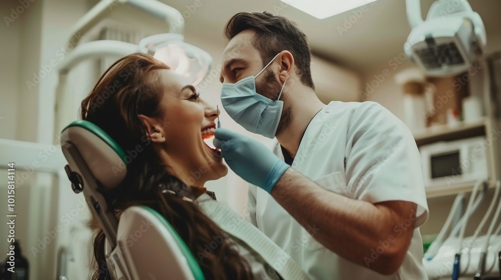 Dentist showing a patient how to care for their teeth after a root canal treatment Dentist showing a patient how to care for their teeth after a root canal treatment