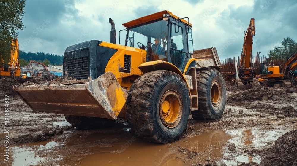 Yellow Excavator on a Construction Site Yellow Excavator on a Construction Site