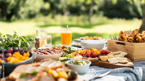 Outdoor summer dinner table fresh air. 