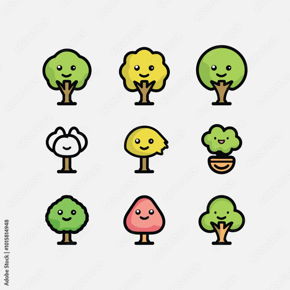Obraz premium Set tree logo cute vector icon illustration style