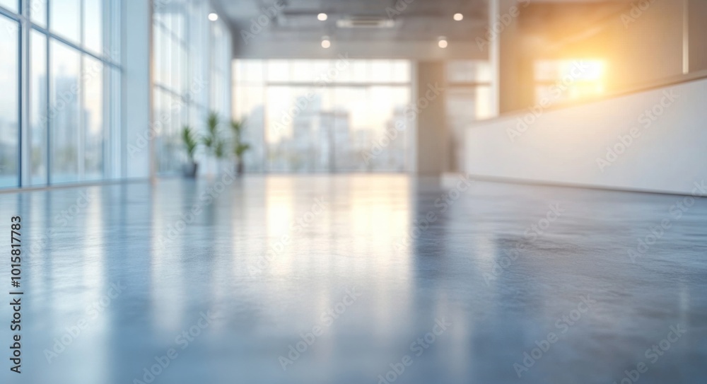 Blurred background of a modern office interior with glass windows and a polished concrete floor, providing ample copy space for text. Blurred background of a modern office interior with glass windows and a polished concrete floor, providing ample copy space for text.