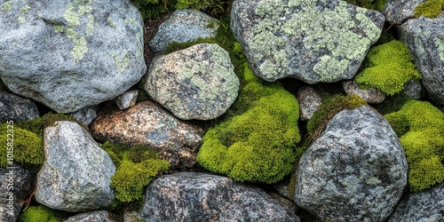 A bunch of rocks with green moss growing on them