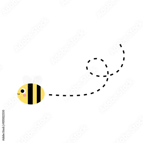 cute bee illustration with dashed line isolated on white and transparent background