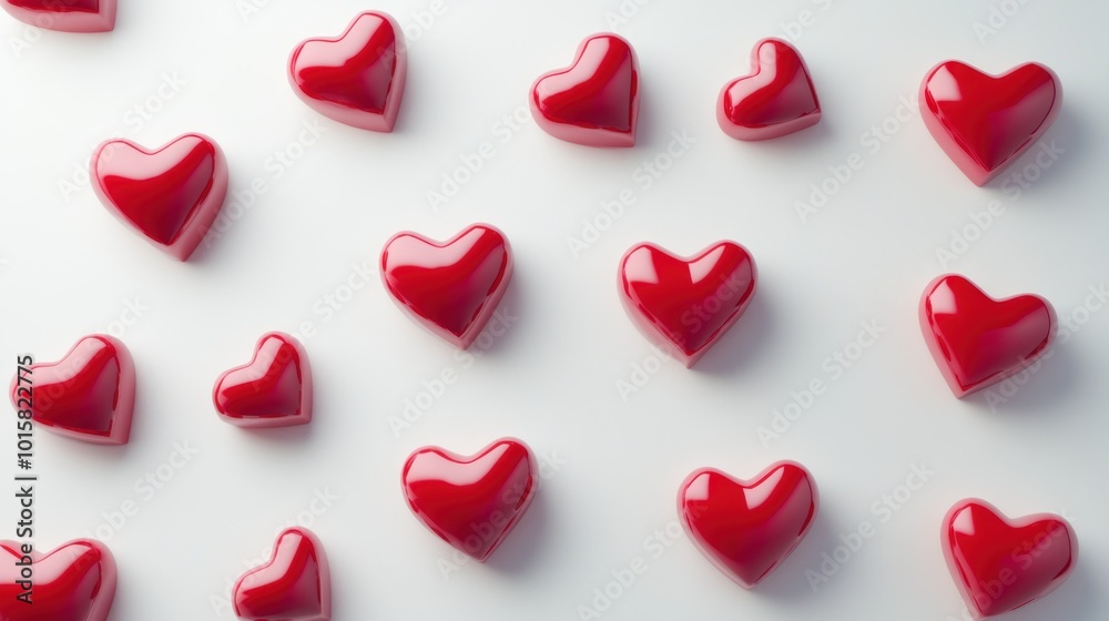 Cute 3D Model of Red Hearts on a White Background Cute 3D Model of Red Hearts on a White Background