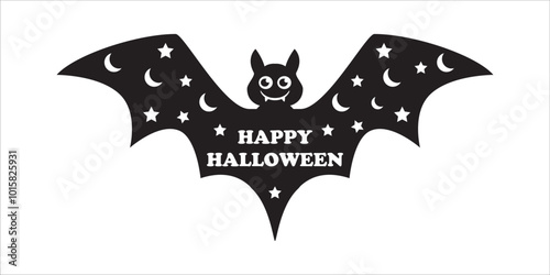 Happy halloween bat silhouette. Halloween bats. Vector illustration design template for stencil, wall decor, door decoration, sticker. Isolated on white background.