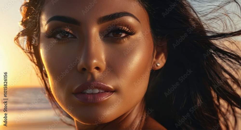 Close-up portrait of a stunning Latina woman, glowing skin Close-up portrait of a stunning Latina woman, glowing skin