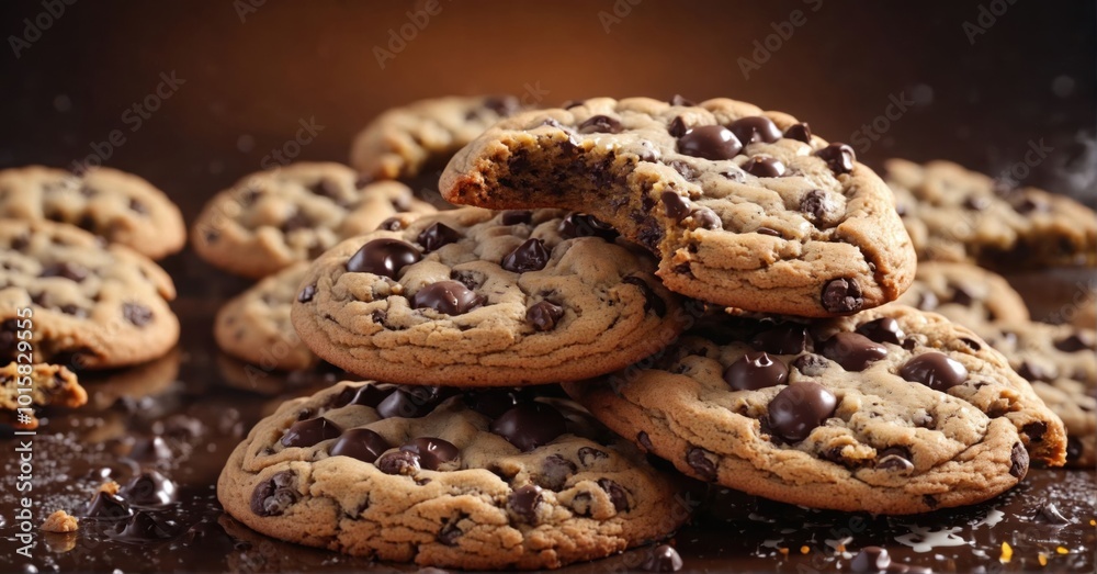 Freshly baked chocolate chip cookies with gooey centers Freshly baked chocolate chip cookies with gooey centers