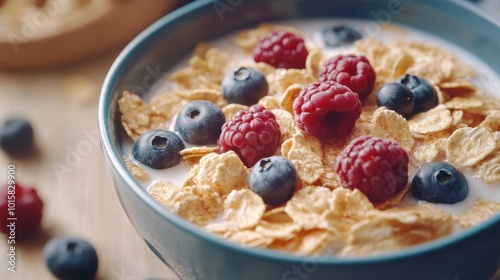 Wallpaper Mural Bowl of oat flakes with milk and berries Torontodigital.ca