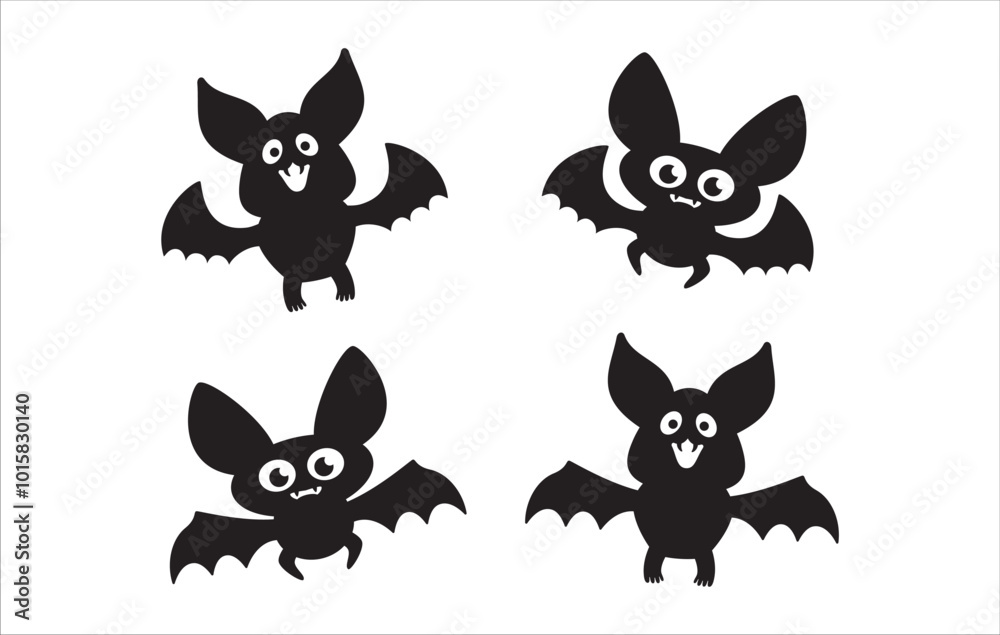 Halloween cute bat set. Bat character design collection. Scary, spooky, and funny bat silhouette. Vector illustration design template for stencil, wall decor, door decoration, sticker. Halloween cute bat set. Bat character design collection. Scary, spooky, and funny bat silhouette. Vector illustration design template for stencil, wall decor, door decoration, sticker.