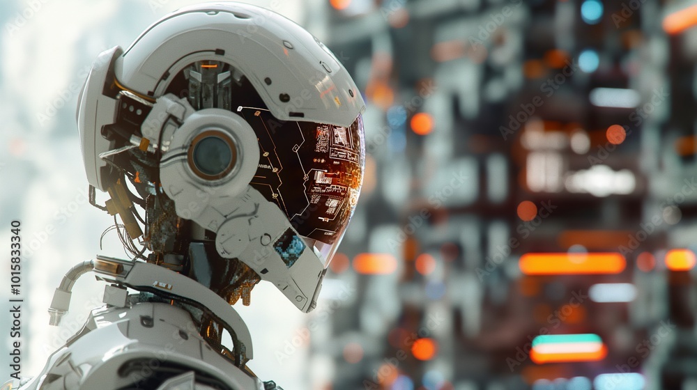 Fototapeta premium Robotic chips in conjunction with artificial intelligence AI technology. Artificial Intelligence with Human Brain Integration