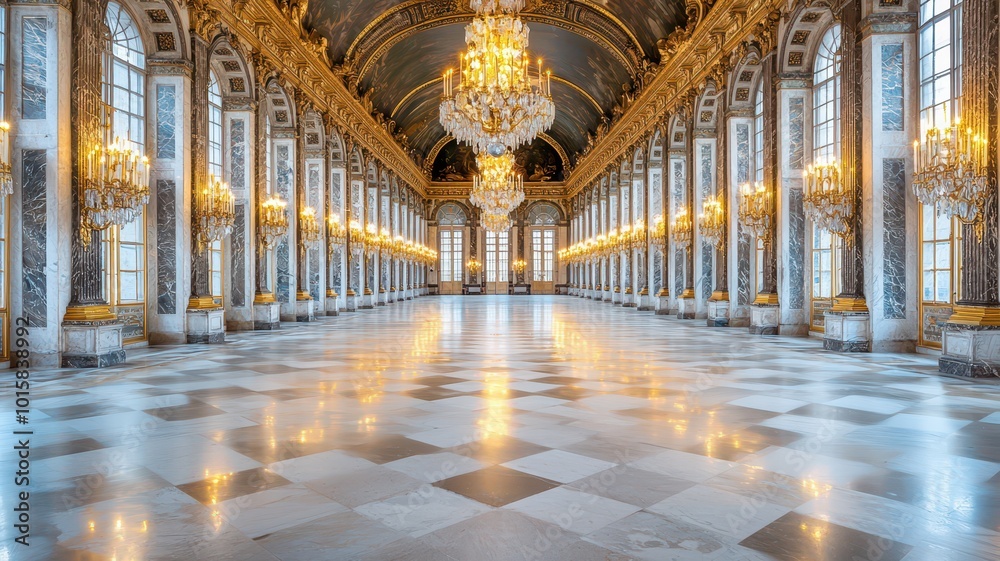 Obraz premium A magnificent hall featuring towering marble pillars that create an awe-inspiring architectural design