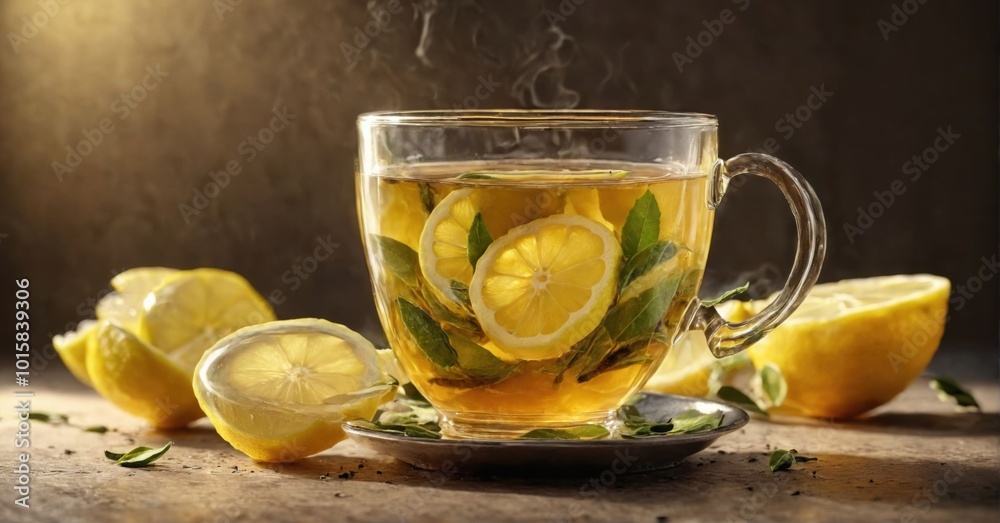 Freshly brewed tea with vibrant lemon slices, ultra-detailed Freshly brewed tea with vibrant lemon slices, ultra-detailed