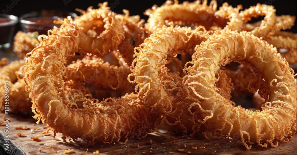 Crispy onion rings with dipping sauce, vibrant colors, ultra-detailed Crispy onion rings with dipping sauce, vibrant colors, ultra-detailed