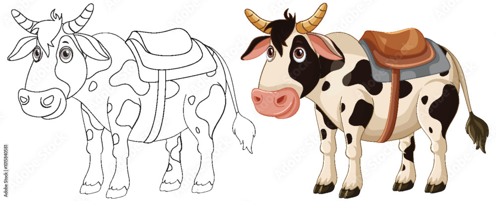 Obraz premium Cow Illustration with Saddle