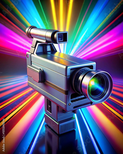 A 1980s camcorder projecting a holographic neon