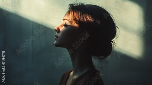 Woman in Minimalist Setting with Soft Lighting
