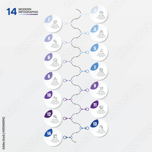 Infographic 14 options or step for presentation. Business icons concept.