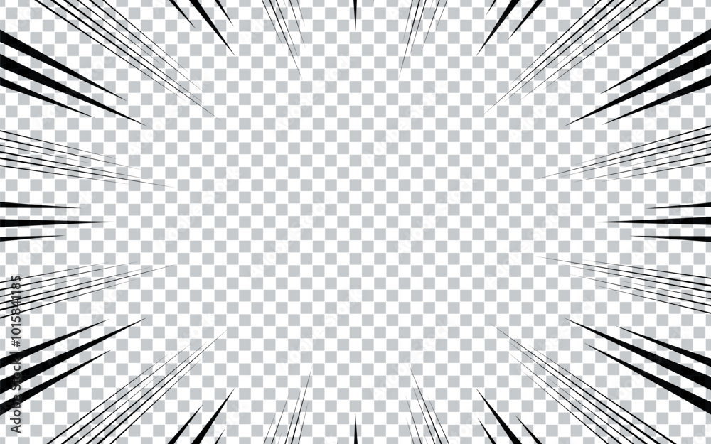 Speed lines as manga comic effect on transparent background. Cartoon anime action background.